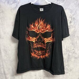 Sturgis North Dakota Flame Skull Biker T Shirt Mens XL Black 2009 Grunge